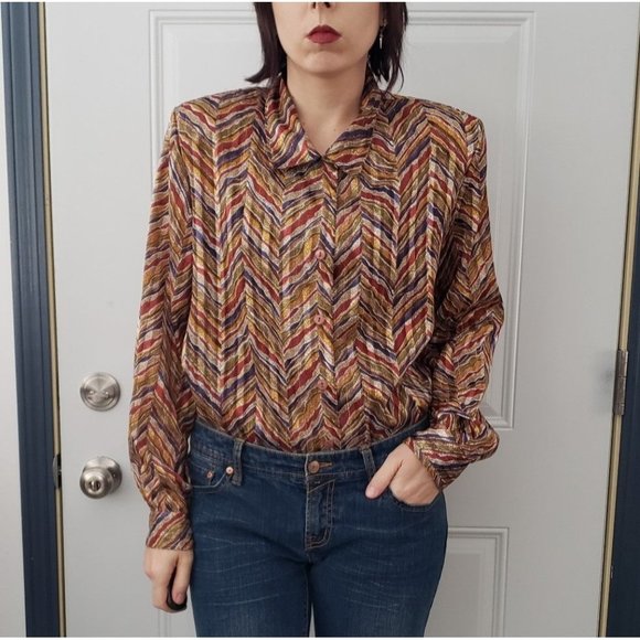 70s/80s Shiny Multicolor Blouse - Picture 1 of 5